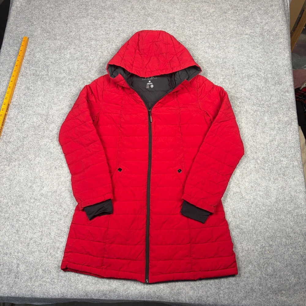 HFX Womens Red Lightweight Stretch Puffer Jacket Hooded Quilted Parka Size S